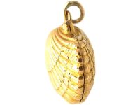 Early 20th Century 18ct Gold French Import Shell Locket with Enamel Four Leaf Clover & Pig Within