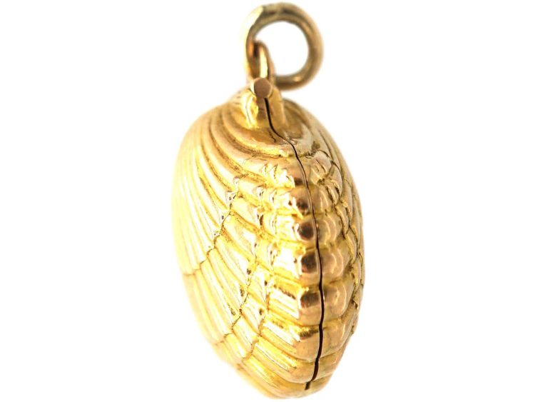 Early 20th Century 18ct Gold French Import Shell Locket with Enamel Four Leaf Clover & Pig Within