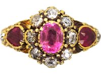 Early Victorian 15ct Gold Cluster Ring set with Rubies & Diamonds