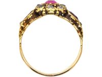 Early Victorian 15ct Gold Cluster Ring set with Rubies & Diamonds