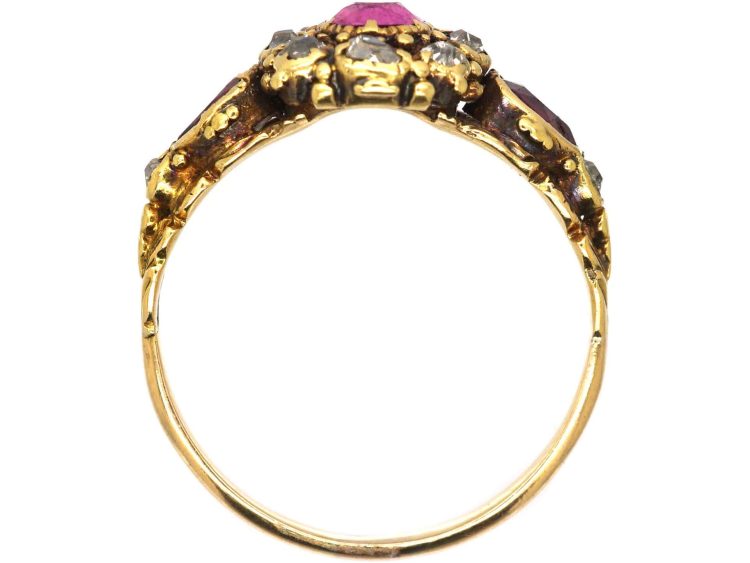 Early Victorian 15ct Gold Cluster Ring set with Rubies & Diamonds
