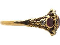 Early Victorian 15ct Gold Cluster Ring set with Rubies & Diamonds