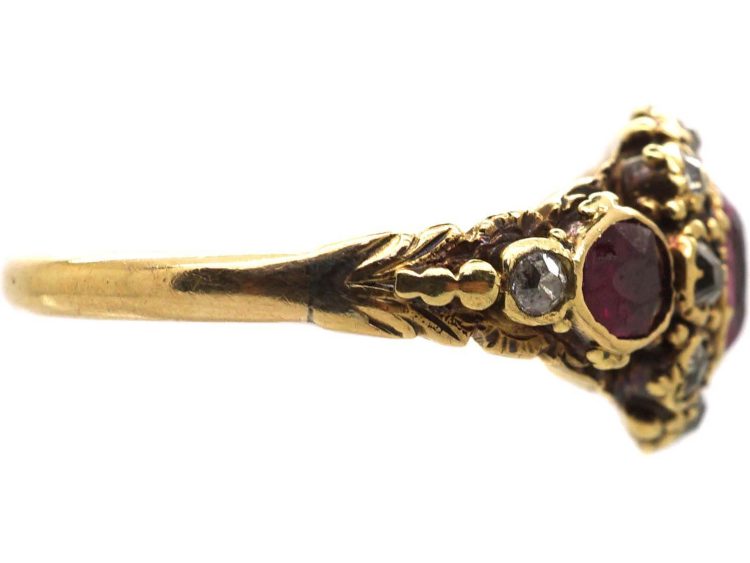 Early Victorian 15ct Gold Cluster Ring set with Rubies & Diamonds