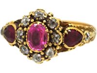 Early Victorian 15ct Gold Cluster Ring set with Rubies & Diamonds