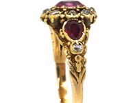 Early Victorian 15ct Gold Cluster Ring set with Rubies & Diamonds
