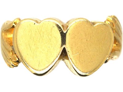 Victorian 18ct Gold Fede & Double Hearts Ring