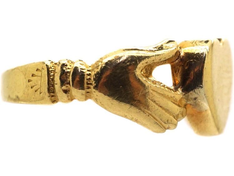 Victorian 18ct Gold Fede & Double Hearts Ring