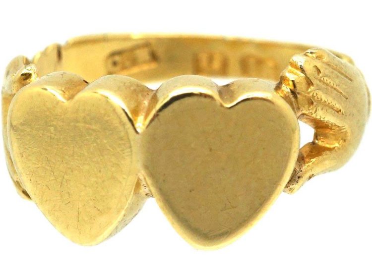 Victorian 18ct Gold Fede & Double Hearts Ring