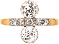Edwardian 18ct Gold & Platinum Two Stone Diamond Ring