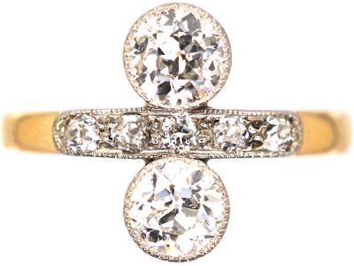 Edwardian 18ct Gold & Platinum Two Stone Diamond Ring