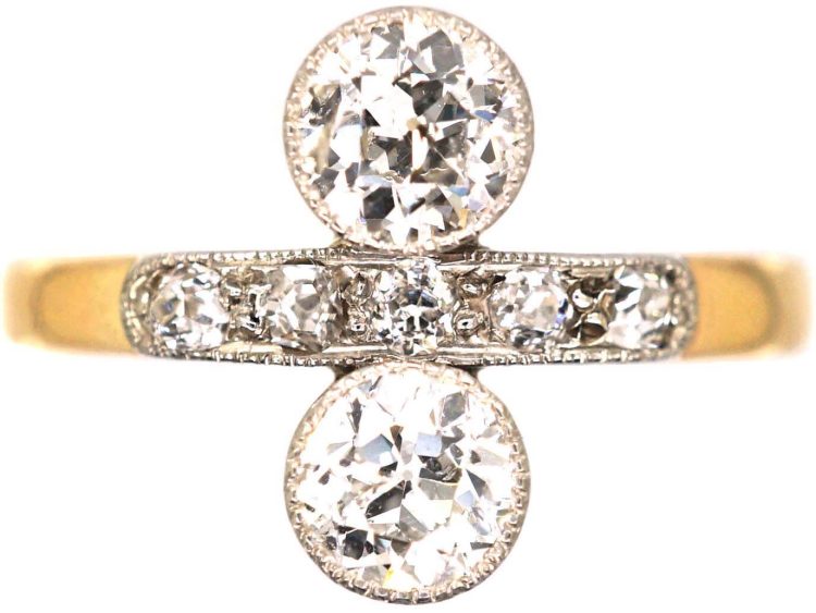 Edwardian 18ct Gold & Platinum Two Stone Diamond Ring