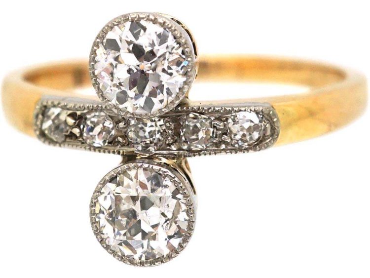 Edwardian 18ct Gold & Platinum Two Stone Diamond Ring