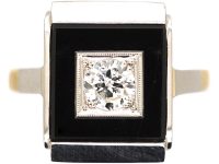 Art Deco 18ct Gold & Platinum Onyx & Diamond Rectangular Ring
