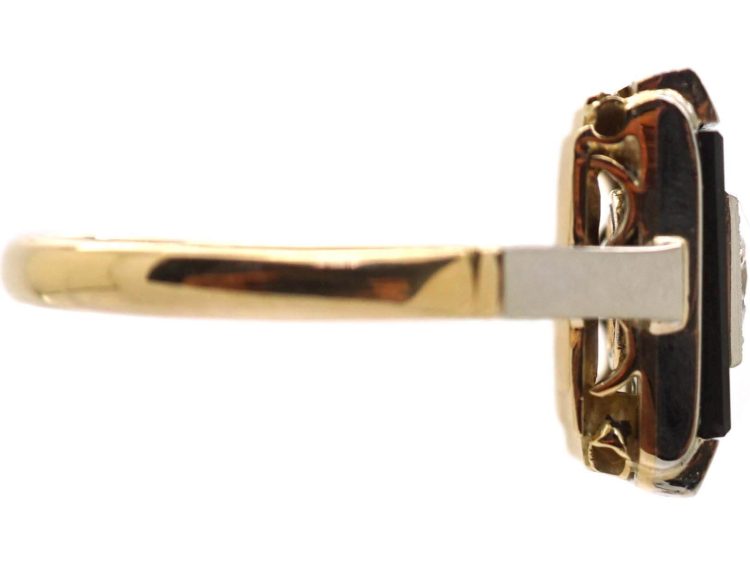 Art Deco 18ct Gold & Platinum Onyx & Diamond Rectangular Ring