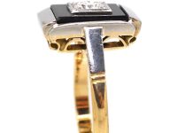 Art Deco 18ct Gold & Platinum Onyx & Diamond Rectangular Ring
