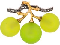 Early 20th Century 18ct Gold & Silver , Pâte de Verre & Rose Diamond Grapes Brooch by Maison Fonsèque & Olive in Original Case