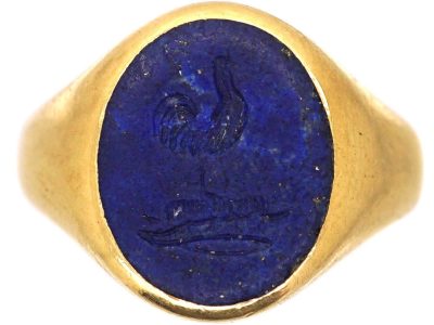 Victorian 18ct Gold Signet Ring set with Lapis Lazuli with Cockerel Intaglio