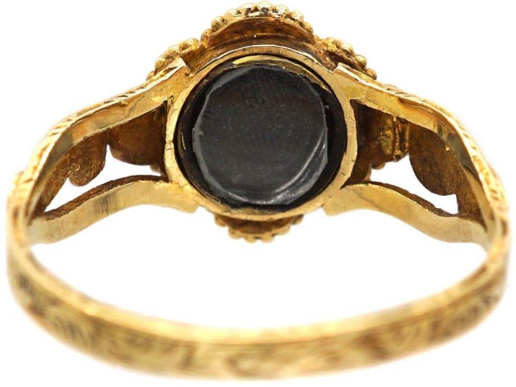 Regency 15ct Gold Cluster Ring set with Natural Split Pearls, Emeralds & a Ruby