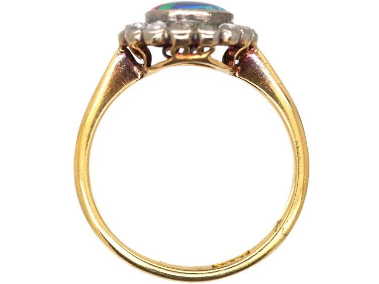 Edwardian 18ct Gold, Black Opal & Rose Diamond Cluster Ring