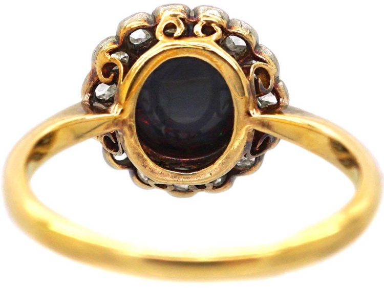 Edwardian 18ct Gold, Black Opal & Rose Diamond Cluster Ring
