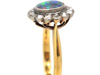 Edwardian 18ct Gold, Black Opal & Rose Diamond Cluster Ring