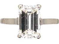 Art Deco Platinum Ring set with a Rectangular Cut Diamond