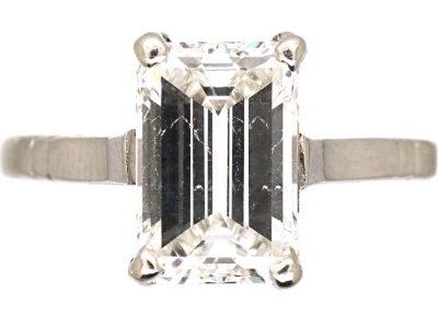 Art Deco Platinum Ring set with a Rectangular Cut Diamond