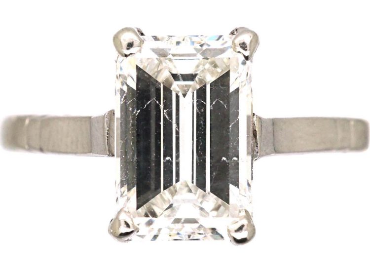 Art Deco Platinum Ring set with a Rectangular Cut Diamond