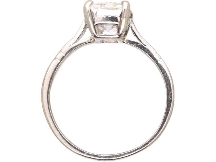 Art Deco Platinum Ring set with a Rectangular Cut Diamond