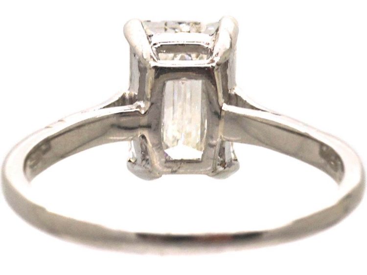 Art Deco Platinum Ring set with a Rectangular Cut Diamond