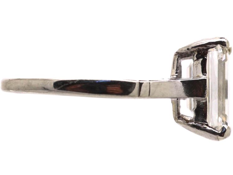 Art Deco Platinum Ring set with a Rectangular Cut Diamond