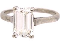Art Deco Platinum Ring set with a Rectangular Cut Diamond