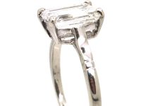 Art Deco Platinum Ring set with a Rectangular Cut Diamond