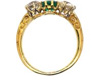 Victorian 18ct Gold, Emerald & Diamond Three Stone Ring