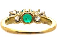 Victorian 18ct Gold, Emerald & Diamond Three Stone Ring