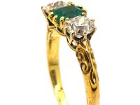 Victorian 18ct Gold, Emerald & Diamond Three Stone Ring