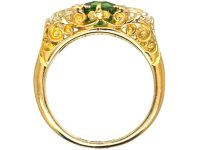 Victorian 18ct Gold Carved Half Hoop Ring set with a Green Garnet & Diamonds