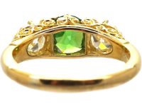 Victorian 18ct Gold Carved Half Hoop Ring set with a Green Garnet & Diamonds