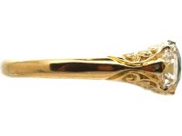 Victorian 18ct Gold Carved Half Hoop Ring set with a Green Garnet & Diamonds