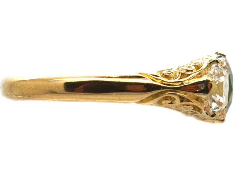 Victorian 18ct Gold Carved Half Hoop Ring set with a Green Garnet & Diamonds