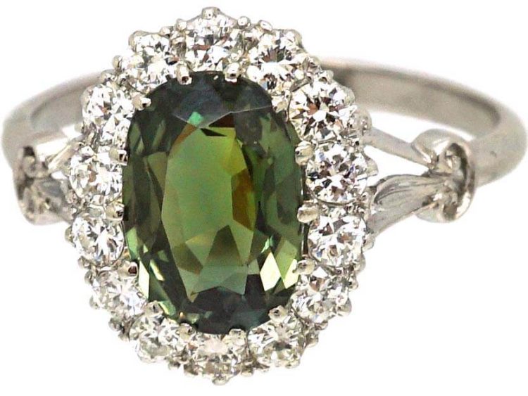 Early 20th Century Platinum Cluster Ring set with an Alexandrite & Diamonds