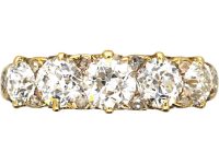 Victorian 18ct Gold Five Stone Old Mine Cut Diamond Carved Half Hoop Ring