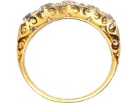 Victorian 18ct Gold Five Stone Old Mine Cut Diamond Carved Half Hoop Ring