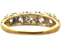 Victorian 18ct Gold Five Stone Old Mine Cut Diamond Carved Half Hoop Ring