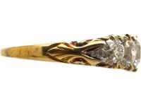 Victorian 18ct Gold Five Stone Old Mine Cut Diamond Carved Half Hoop Ring