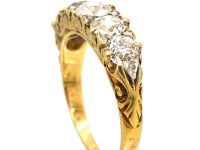 Victorian 18ct Gold Five Stone Old Mine Cut Diamond Carved Half Hoop Ring