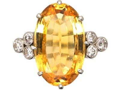 Early 20th Century 18ct White Gold Ring set with a Large Topaz & Diamonds