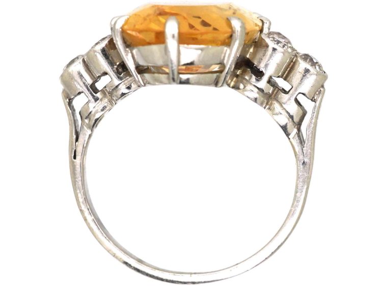 Early 20th Century 18ct White Gold Ring set with a Large Topaz & Diamonds