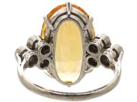 Early 20th Century 18ct White Gold Ring set with a Large Topaz & Diamonds