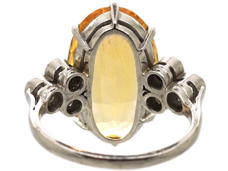 Early 20th Century 18ct White Gold Ring set with a Large Topaz & Diamonds
